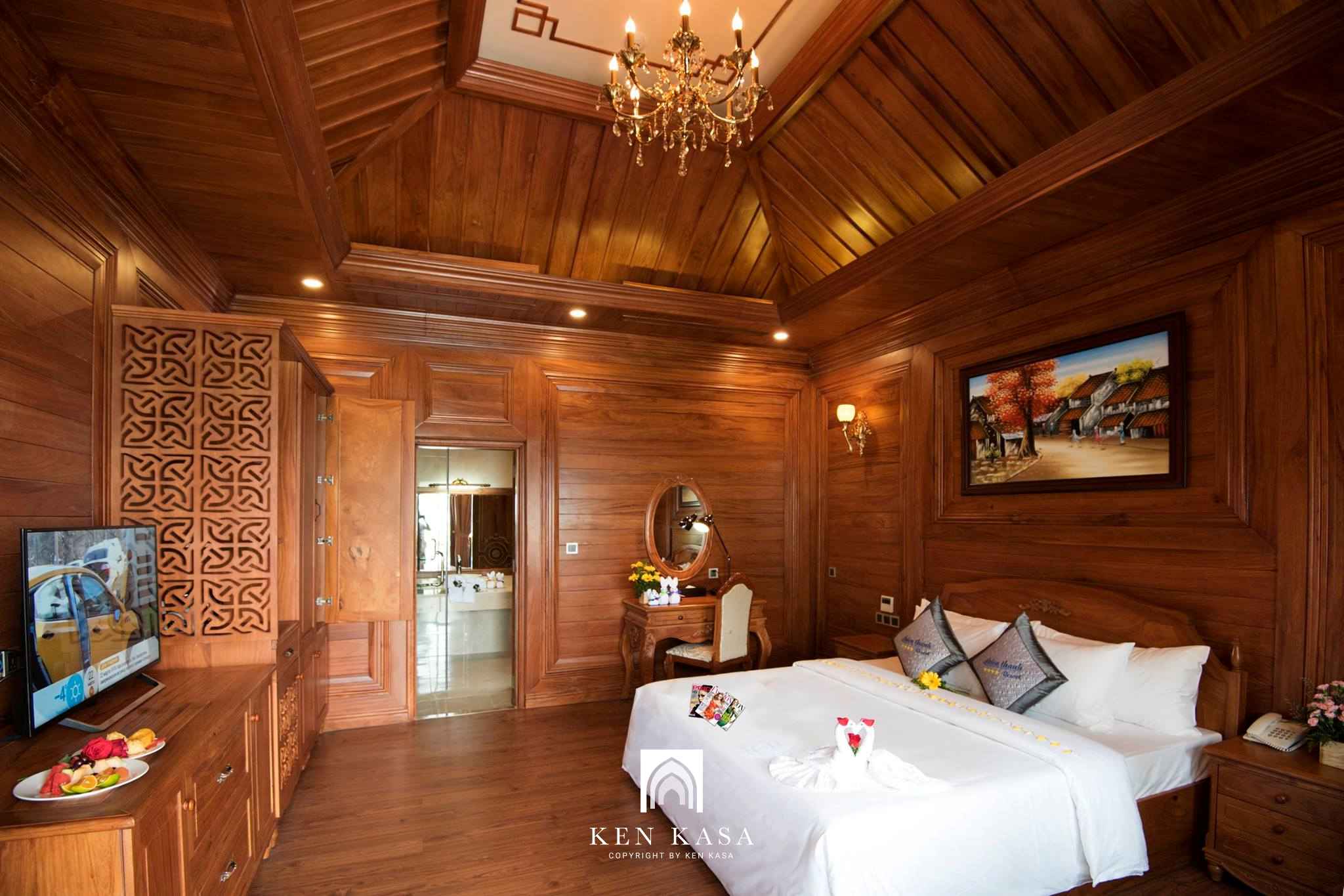 Kh&ocirc;ng gian nội thất Bungalow Sea View sử dụng chất liệu gỗ